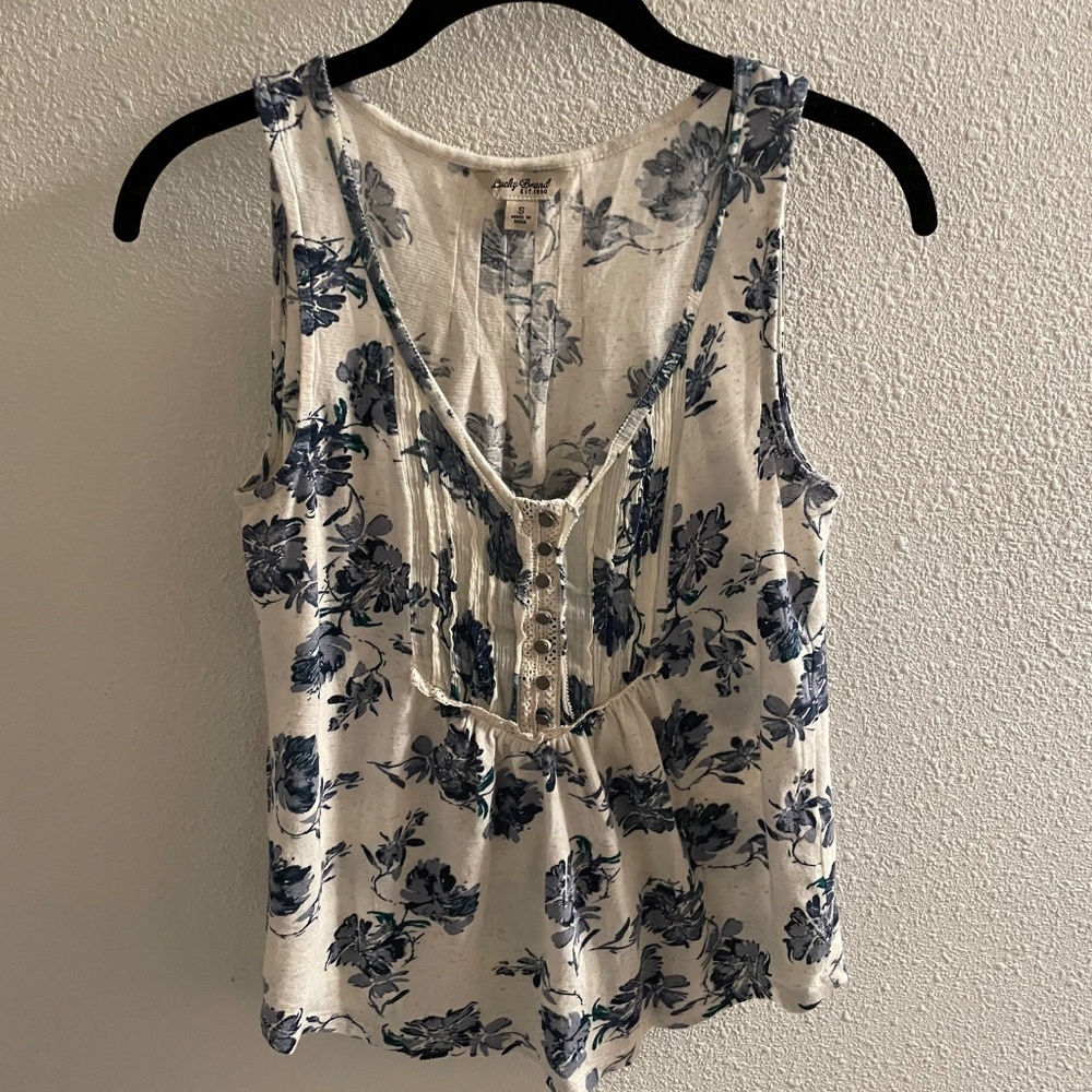 Lucky Brand Blue Floral boho tank top small S
